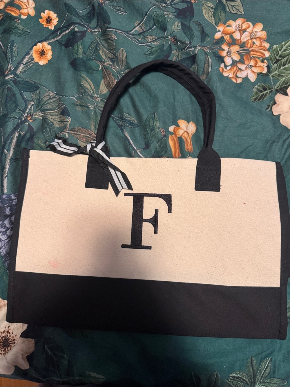 Monogram Canvas Tote Bag in Cream and Black